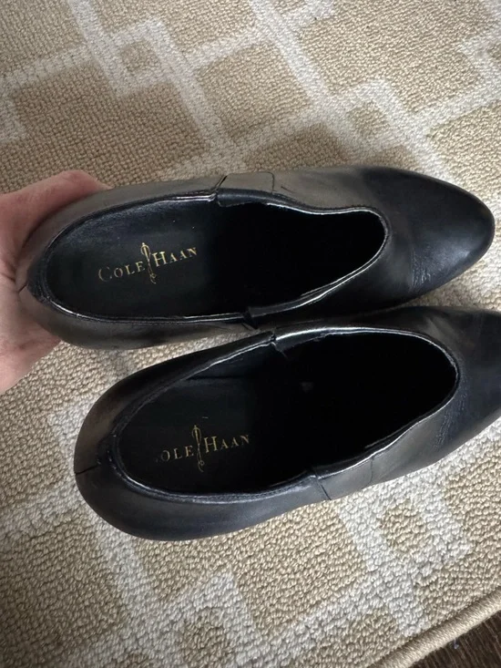 Cole Haan Leather Ankle Booties Black Almond Toe Heels Classic Office Size 8 - Picture 8 of 10